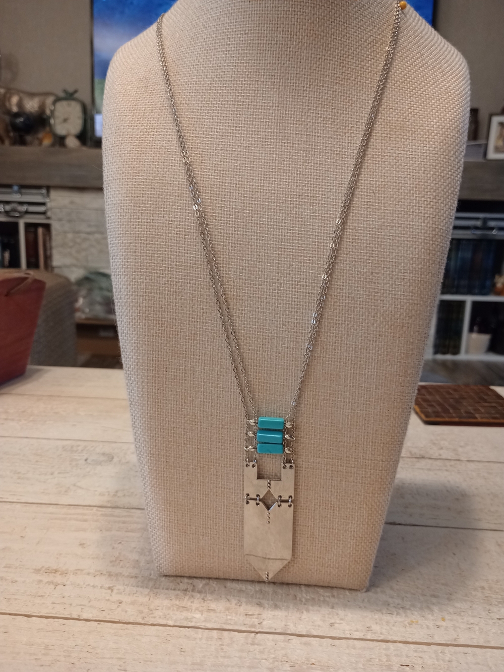 paparazzi Silver-Tone Pendant Necklace with Turquoise Accents